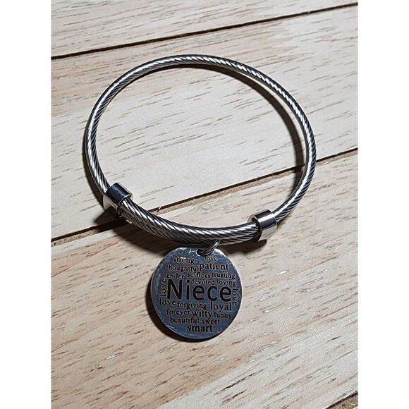 Niece Stainless Steel Silver Tone Cable Bangle Bracelet Gift Pink Box Jewelry - Picture 6 of 7